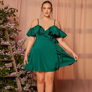 Green Satin Wrap Dress